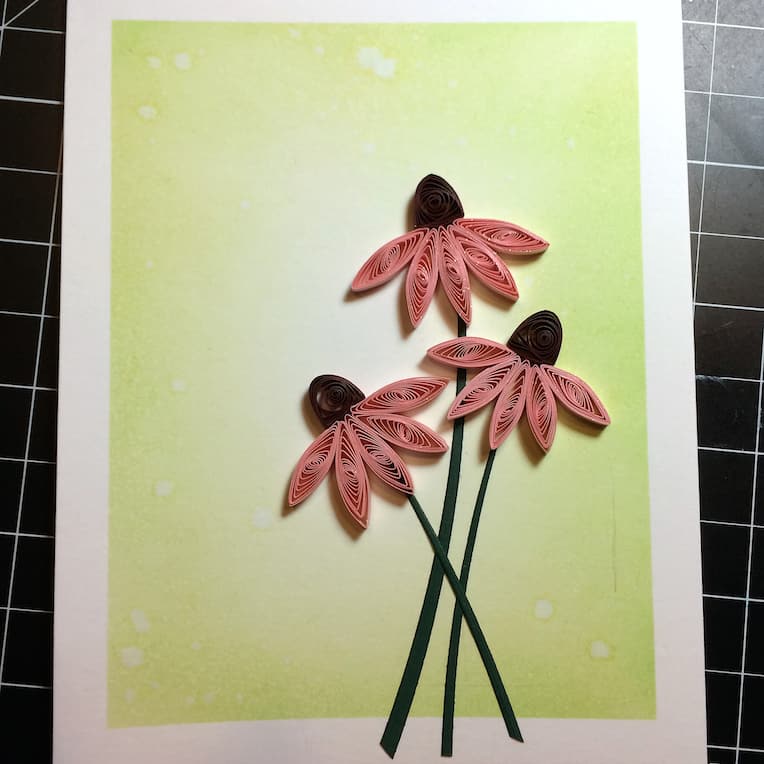 Setting up the background for a quilled coneflowers card.