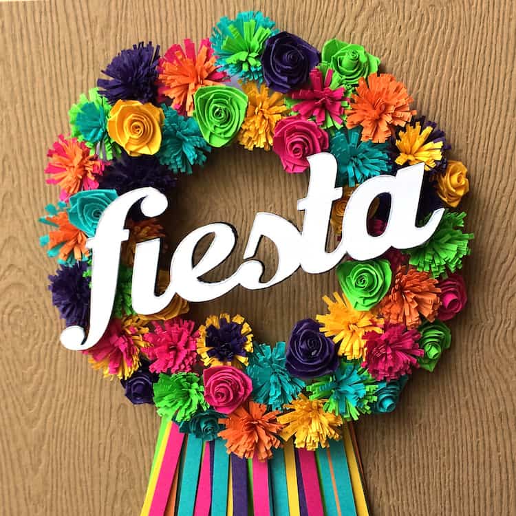 Cute and Colorful Fringed Fiesta Flowers Wreath