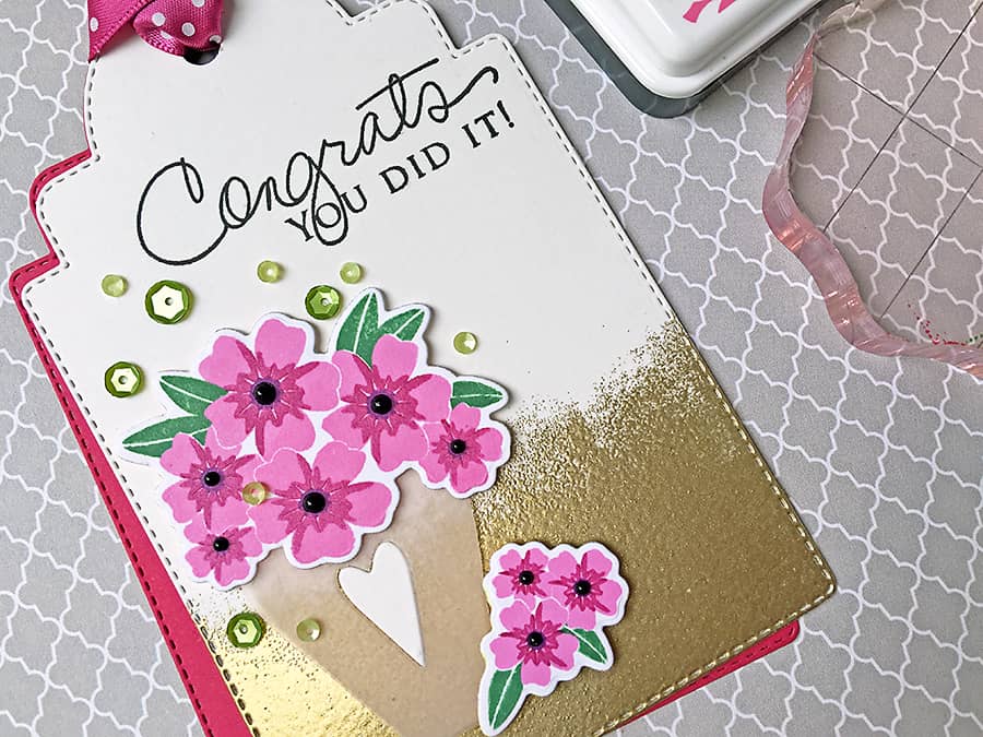 Beautiful & Easy Floral Congrats Tag with Gold Edge