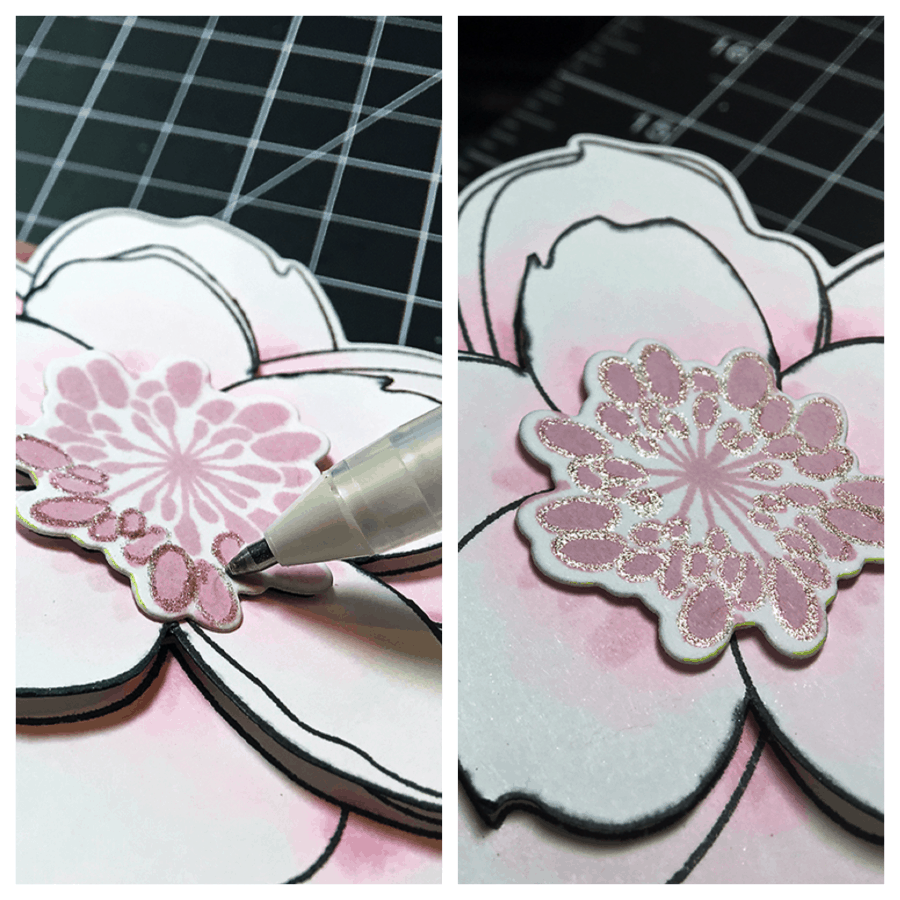 A lovely large magnolia colored with Copics with a little silver glitter gel pen for added sparkle!