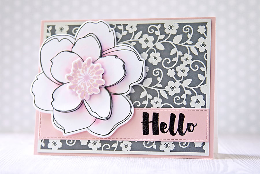 Lovely Magnolia Card With A White Foiled Background