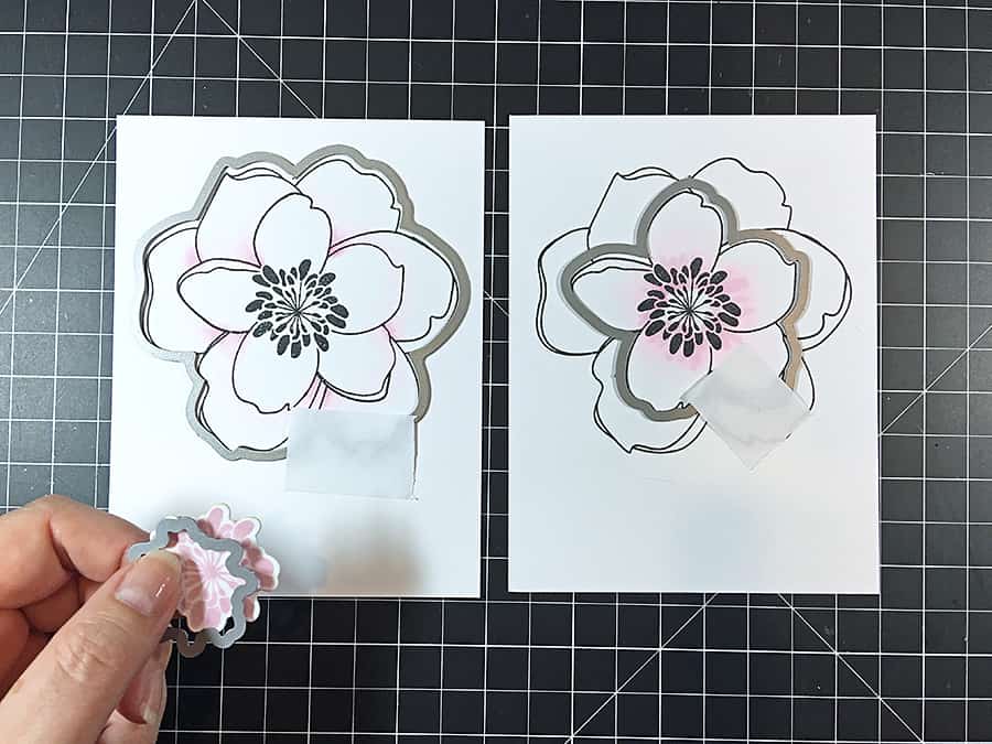 Die cutting the layers of a lovely magnolia with the matching dies.