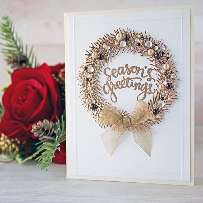 Pearls and Rose Gold Holiday Wreath Card