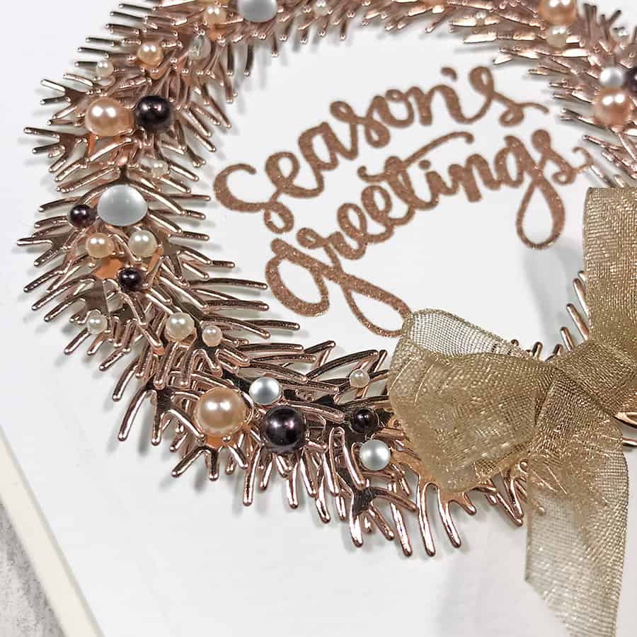 Pearls and Rose Gold Holiday Wreath Card