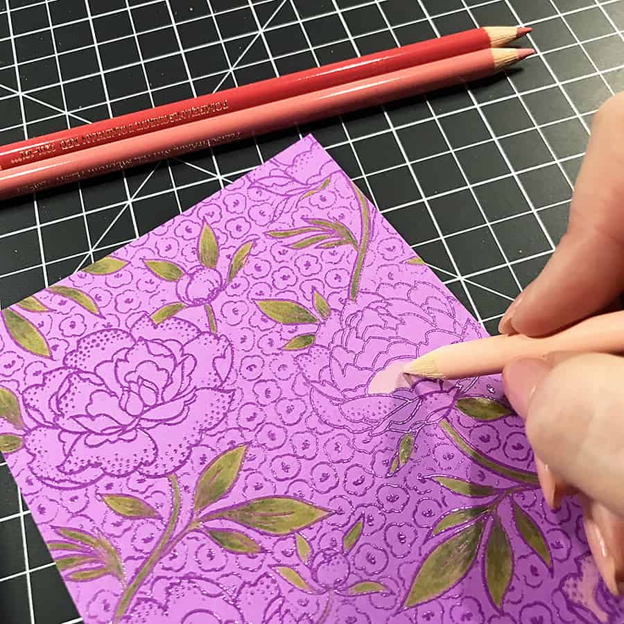 A Hand-Colored Floral Valentine, coloring with the lightest color first