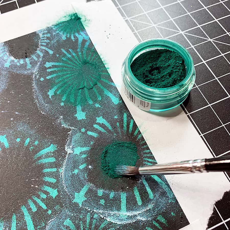 Making Stenciled Fireworks with Perfect Pearls