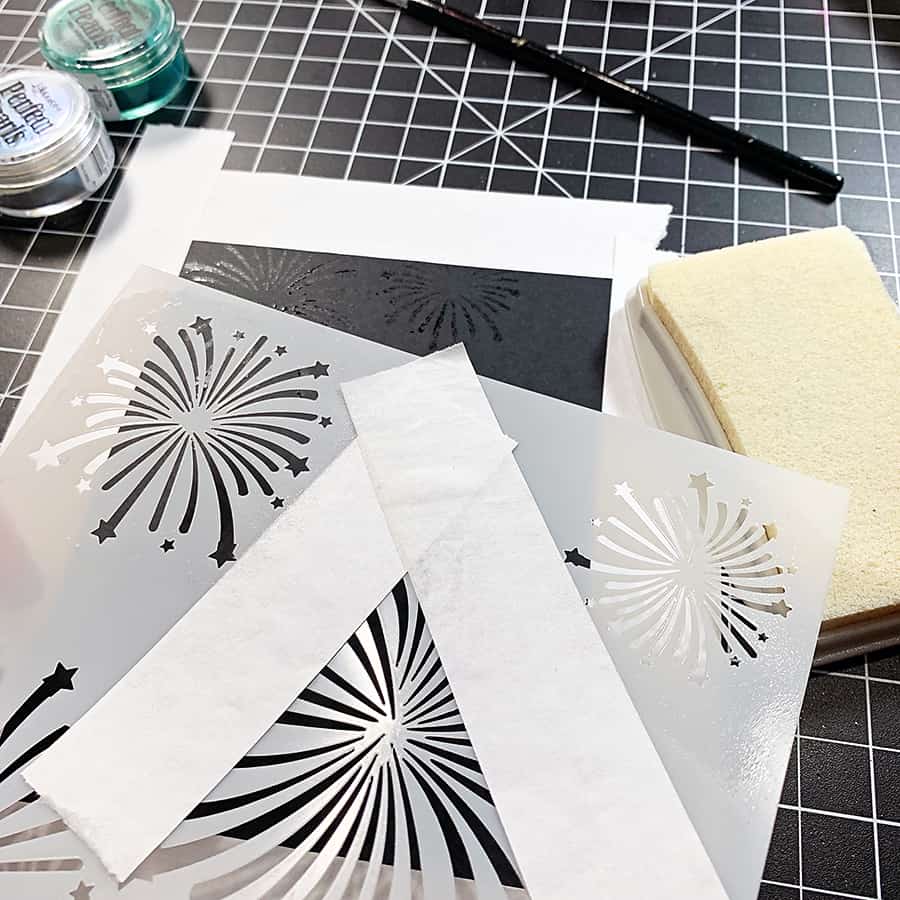 Making Stenciled Fireworks with Perfect Pearls