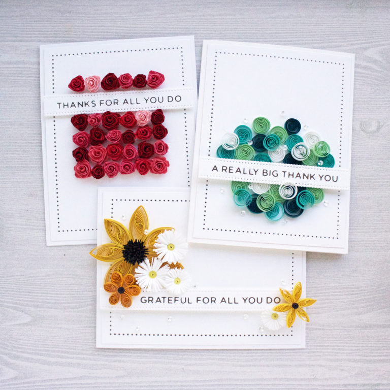 A Trio of Elegant Floral Quilled Thank You Cards